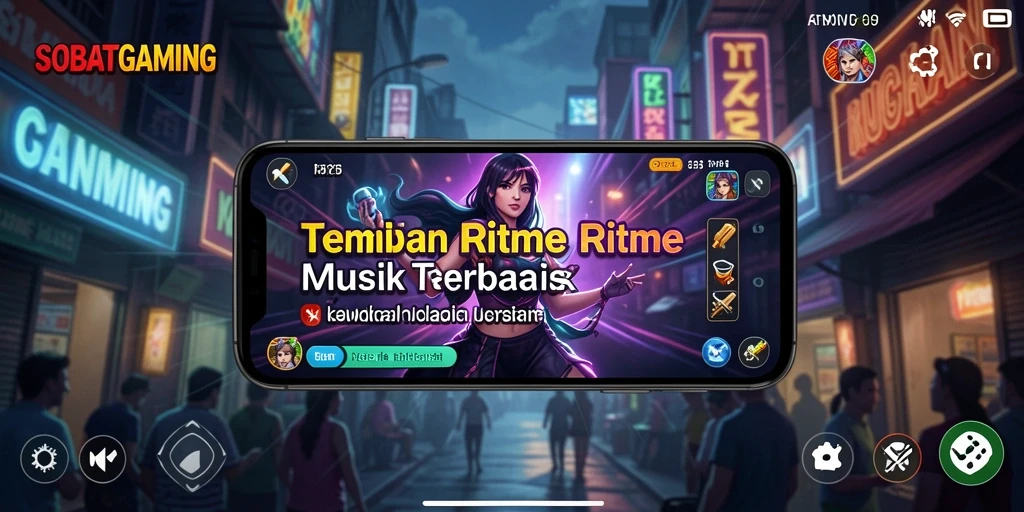 Tampilan gameplay SOBATGAMING dengan interaksi alat musik.
