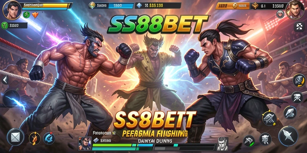 Tangkapan layar utama menunjukkan aksi pertarungan yang seru di SS88BET.